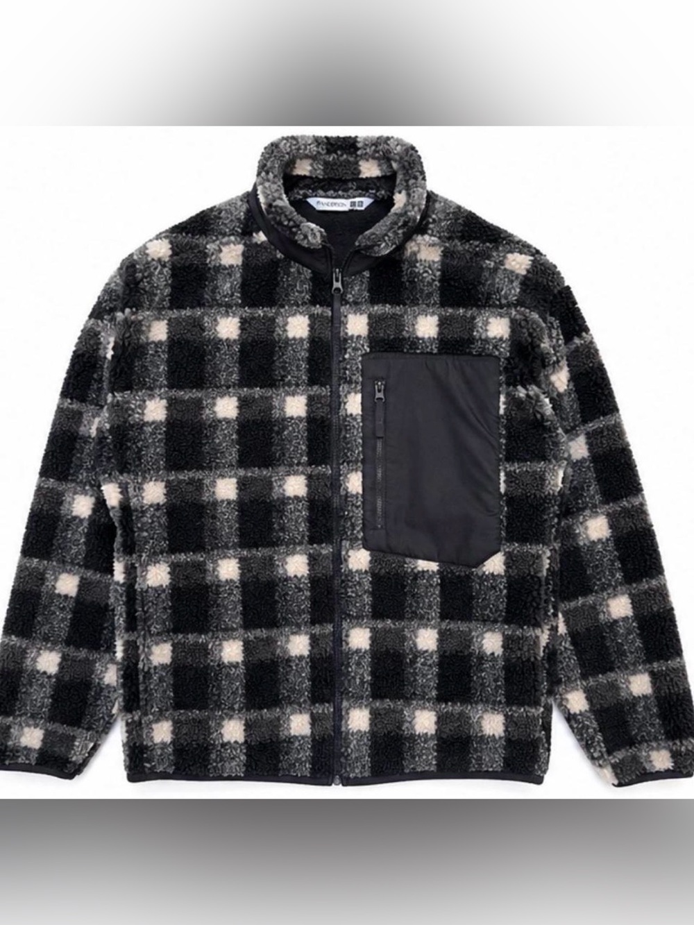 JW ANDERSON Black & Cream Checkered Sherpa Zip Jacket Uniqlo Collab size S